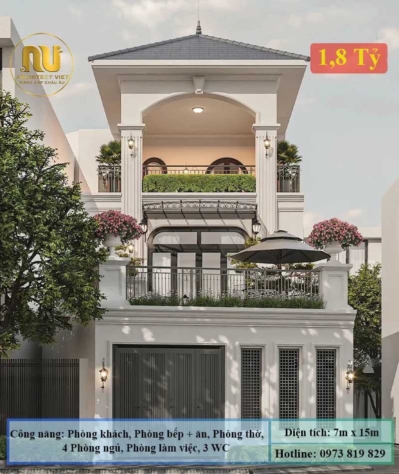 Mẫu Nhà 7x15 2 Tầng Sang Trọng, Hiện Đại
