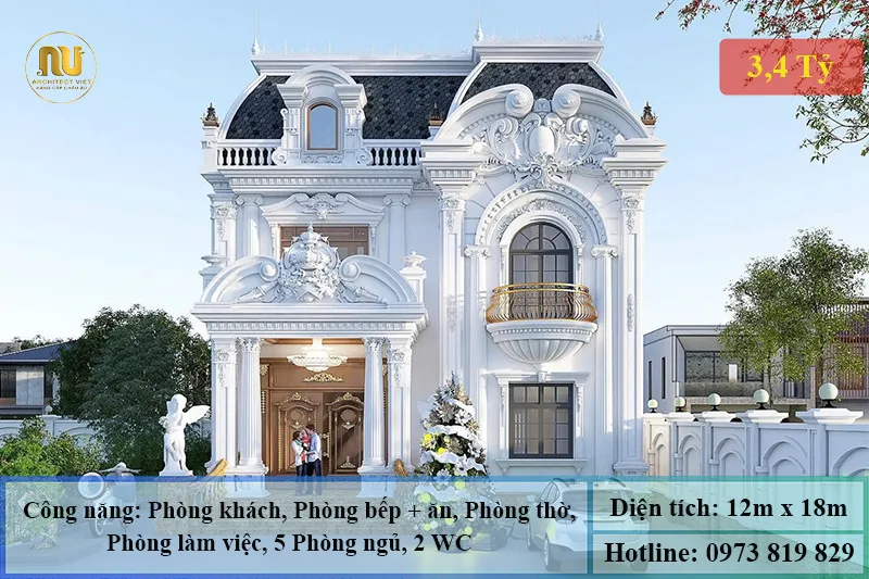 Mẫu Nhà Kiểu Pháp 2 Tầng 200m Sang Trọng