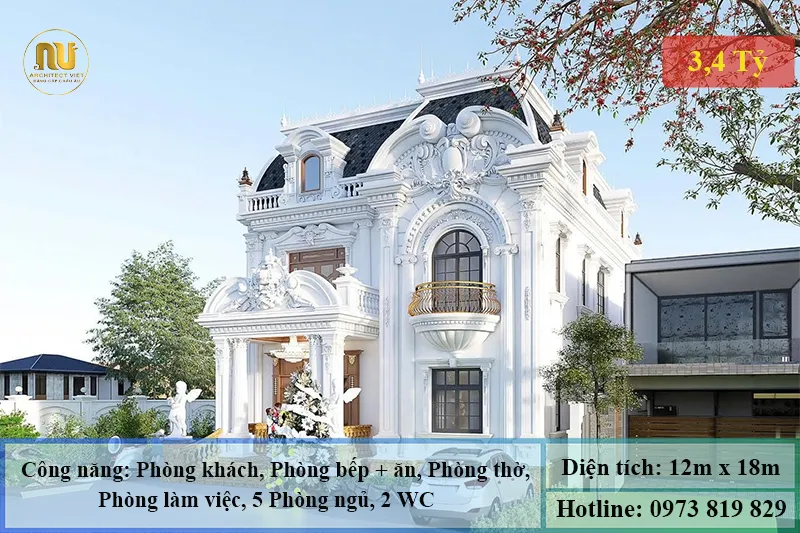 Mẫu Nhà Kiểu Pháp 2 Tầng 200m Sang Trọng