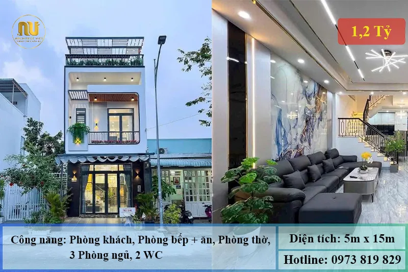 Thiết Kế Nhà 5x15m 3 Tầng Hiện Đại Tại Bắc Ninh