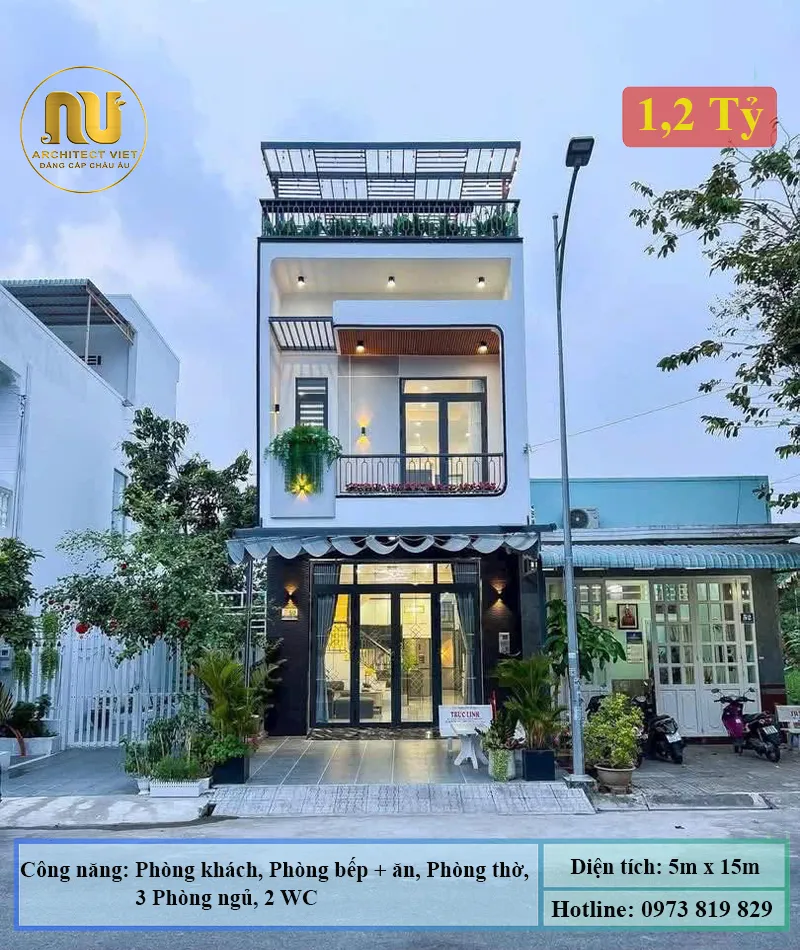 Thiết Kế Nhà 5x15m 3 Tầng Hiện Đại Tại Bắc Ninh
