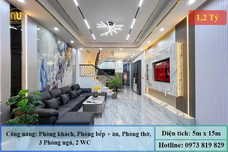 Thiết Kế Nhà 5x15m 3 Tầng Hiện Đại Tại Bắc Ninh