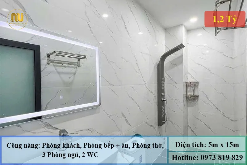 Thiết Kế Nhà 5x15m 3 Tầng Hiện Đại Tại Bắc Ninh
