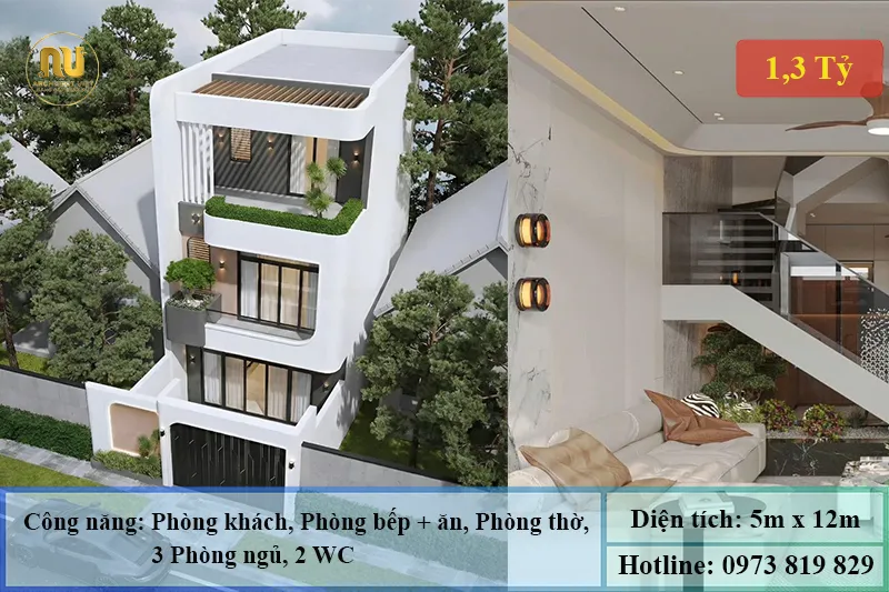 Mẫu nhà 5x12m 3 tầng