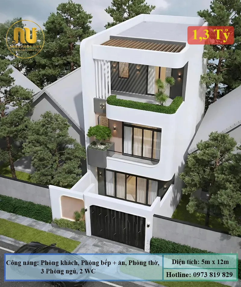 Mẫu nhà 5x12m 3 tầng