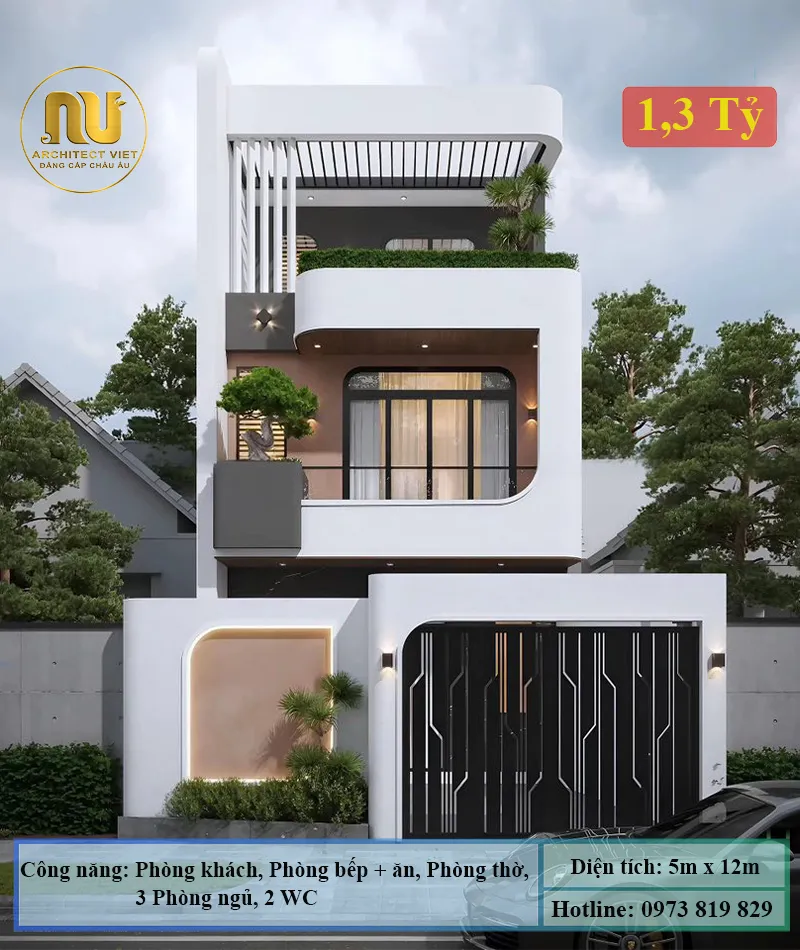 Mẫu nhà 5x12m 3 tầng
