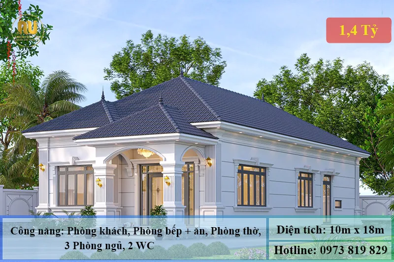 Biệt thự 1 tầng ngang 10m sâu 18m