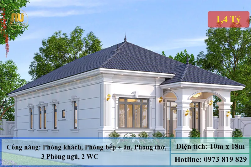 Biệt thự 1 tầng ngang 10m sâu 18m