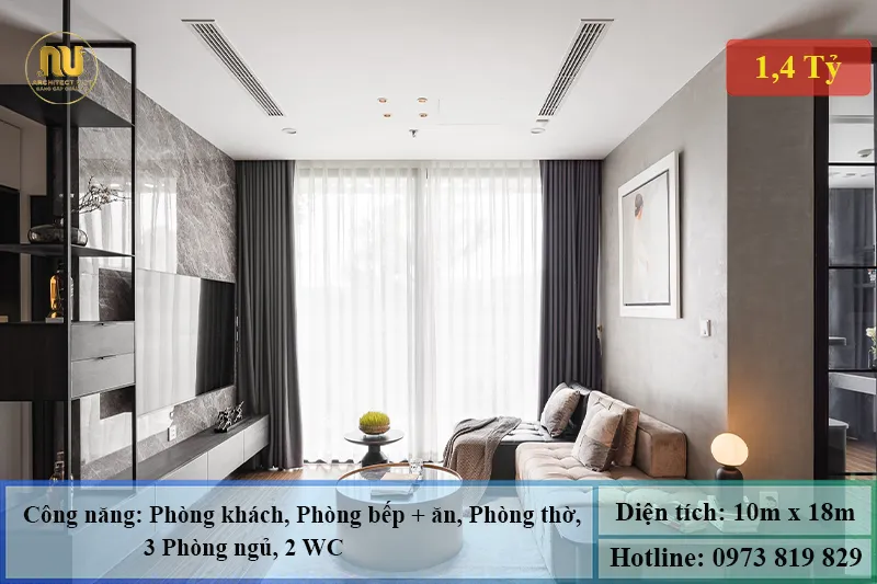 Biệt thự 1 tầng ngang 10m sâu 18m