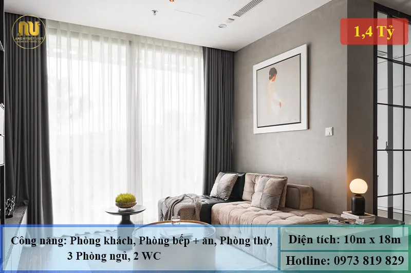 Biệt thự 1 tầng ngang 10m sâu 18m