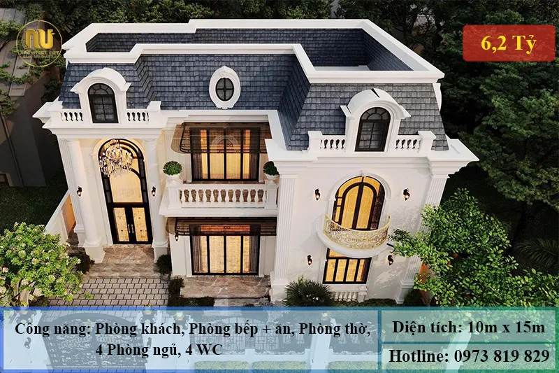 Mẫu biệt thự ngang 10m sâu 15m