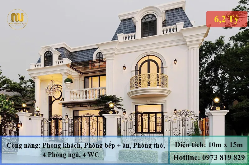 Mẫu biệt thự ngang 10m sâu 15m