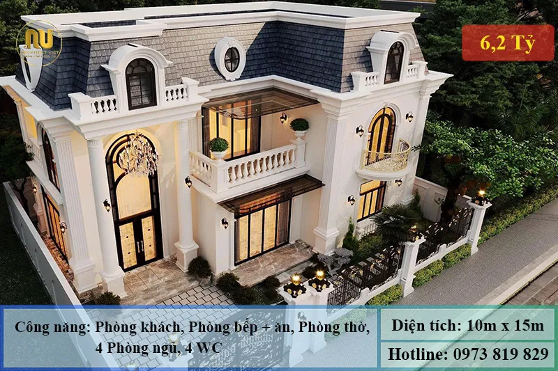 Mẫu biệt thự ngang 10m sâu 15m