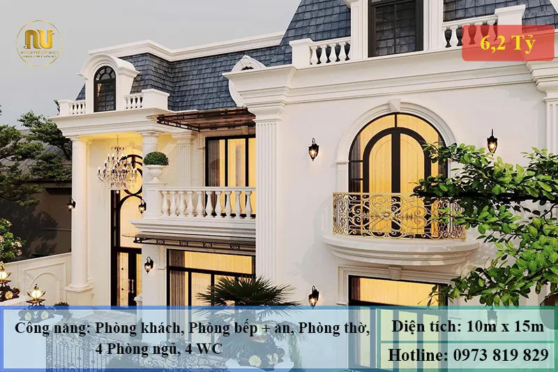 Mẫu biệt thự ngang 10m sâu 15m