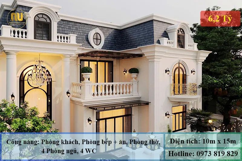 Mẫu biệt thự ngang 10m sâu 15m