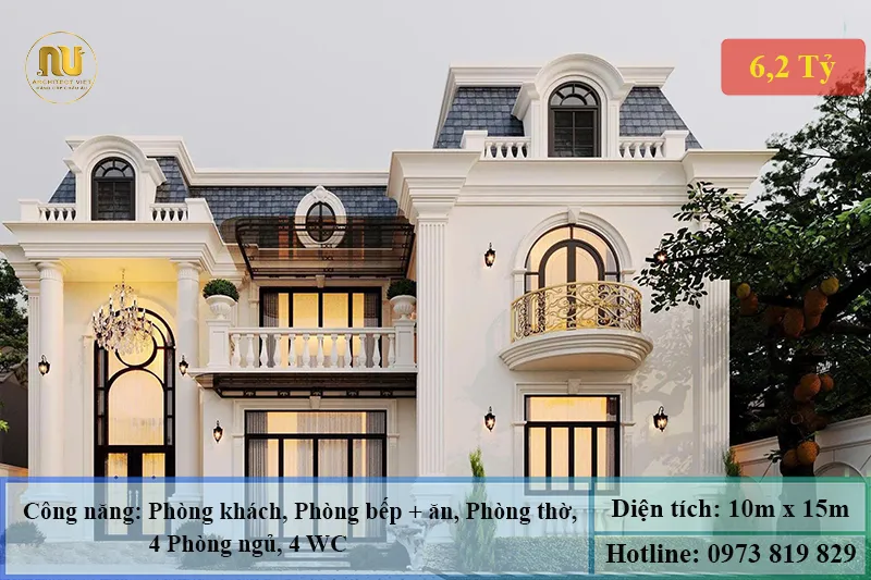 Mẫu biệt thự ngang 10m sâu 15m