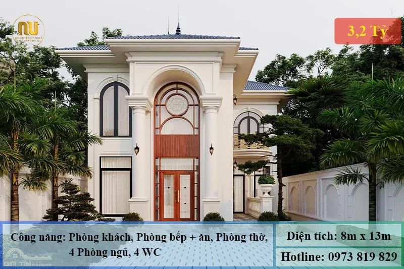 Mẫu biệt thự ngang 8m sâu 13m