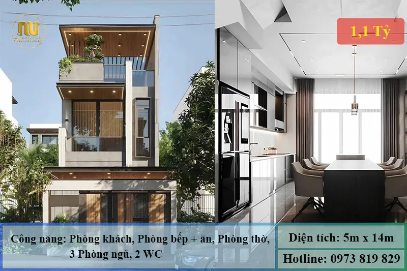 Mẫu nhà 2 tầng mặt tiền 5m