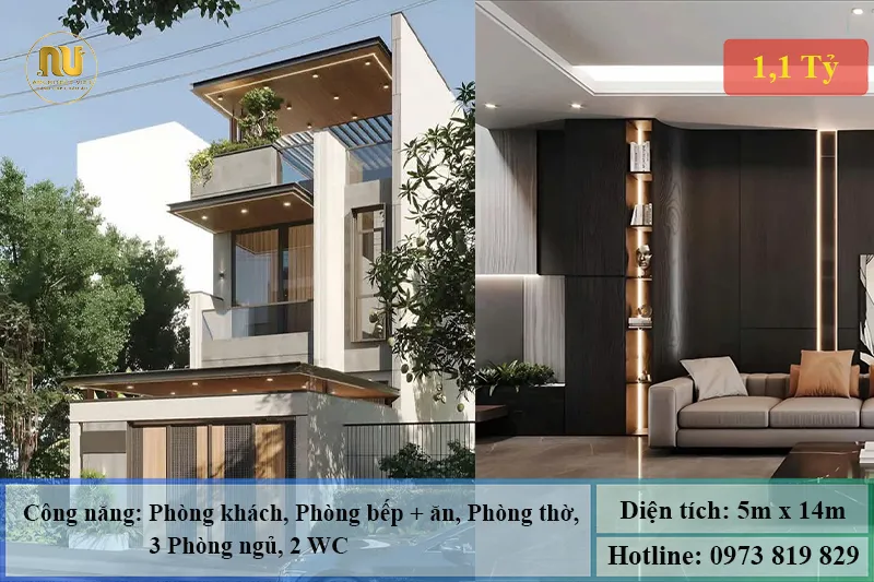 Mẫu nhà 2 tầng mặt tiền 5m