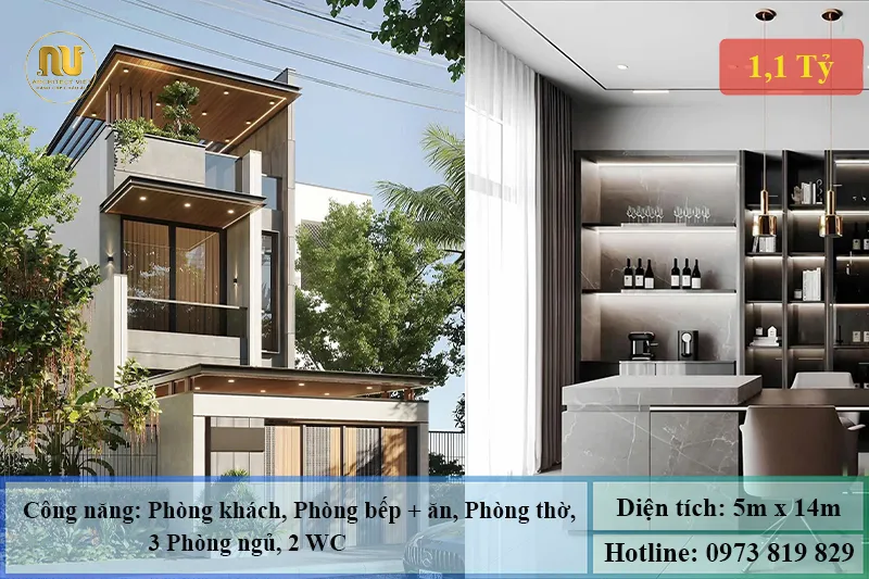 Mẫu nhà 2 tầng mặt tiền 5m