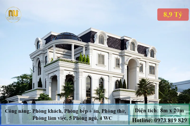 Mẫu nhà 2 tầng mặt tiền 8m