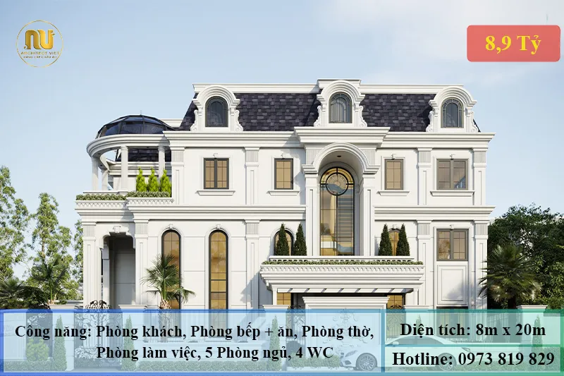 Mẫu nhà 2 tầng mặt tiền 8m