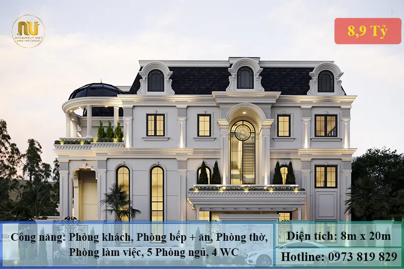 Mẫu nhà 2 tầng mặt tiền 8m