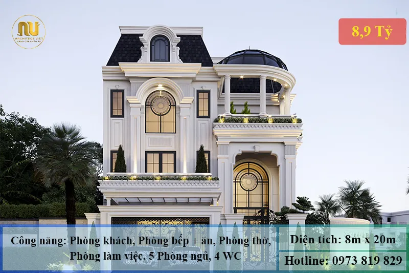 Mẫu nhà 2 tầng mặt tiền 8m