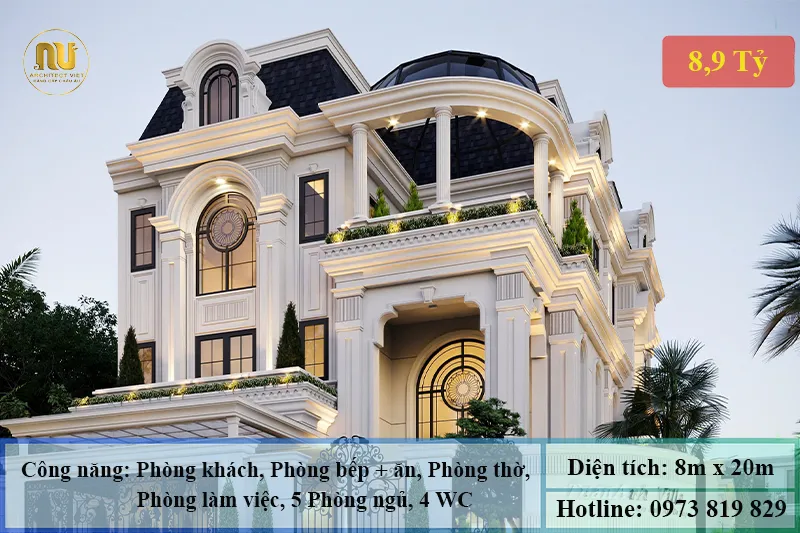 Mẫu nhà 2 tầng mặt tiền 8m