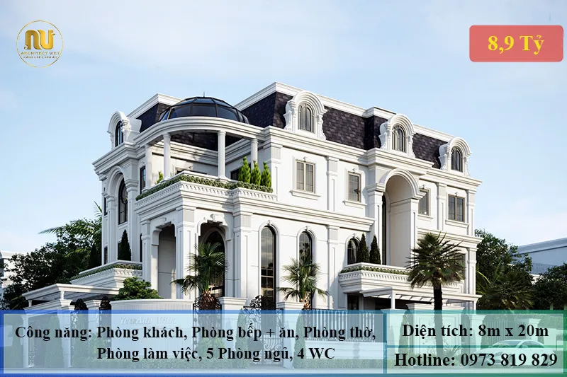 Mẫu nhà 2 tầng mặt tiền 8m