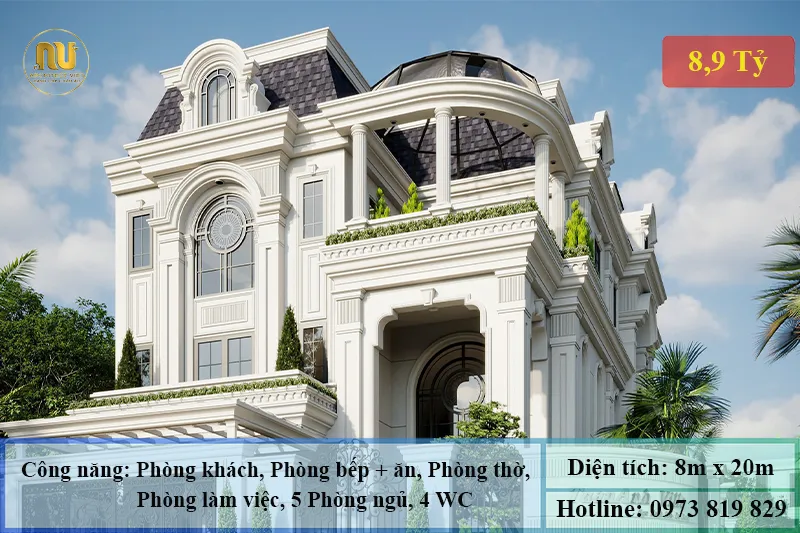 Mẫu nhà 2 tầng mặt tiền 8m