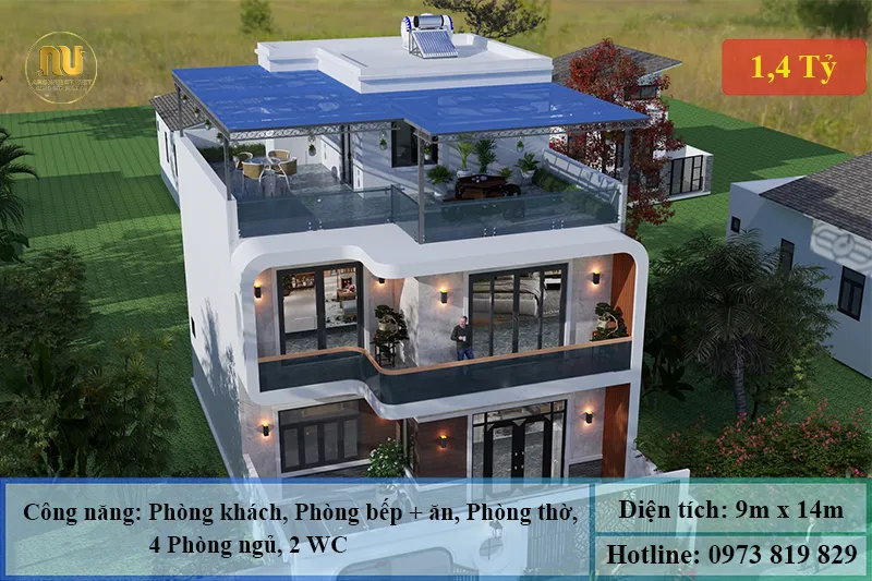 Mẫu Nhà 2 Tầng Mặt Tiền 9m Hiện Đại