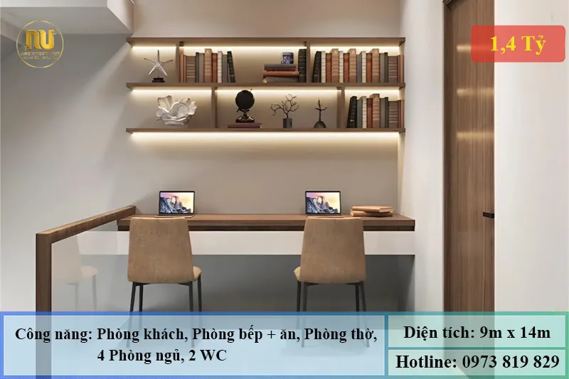 Mẫu Nhà 2 Tầng Mặt Tiền 9m Hiện Đại