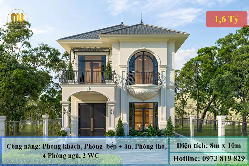 Mẫu nhà 2 tầng ngang 8m