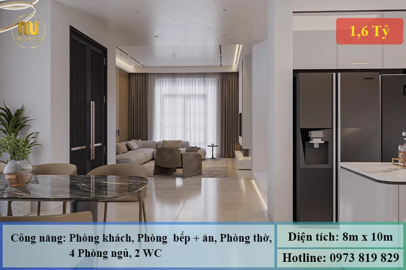 Mẫu nhà 2 tầng ngang 8m