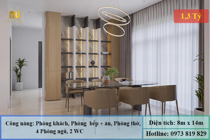 Mẫu nhà 2 tầng ngang 8m dài 14