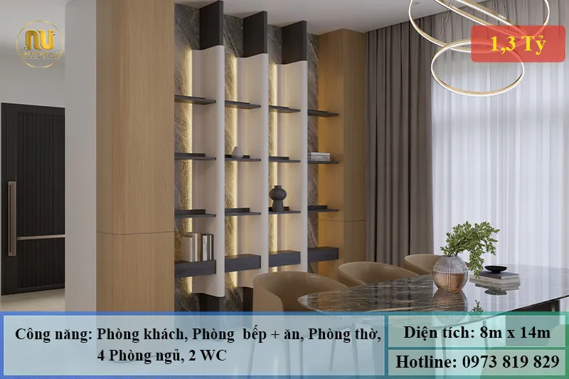 Mẫu nhà 2 tầng ngang 8m dài 14