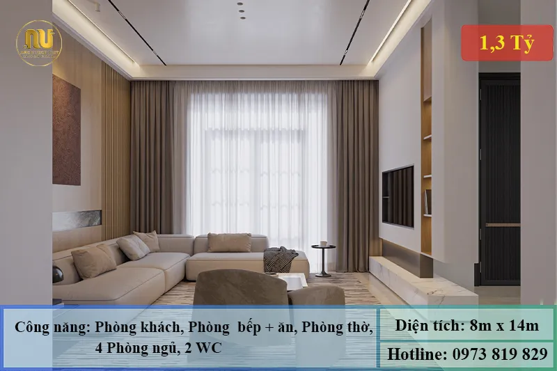 Mẫu nhà 2 tầng ngang 8m dài 14