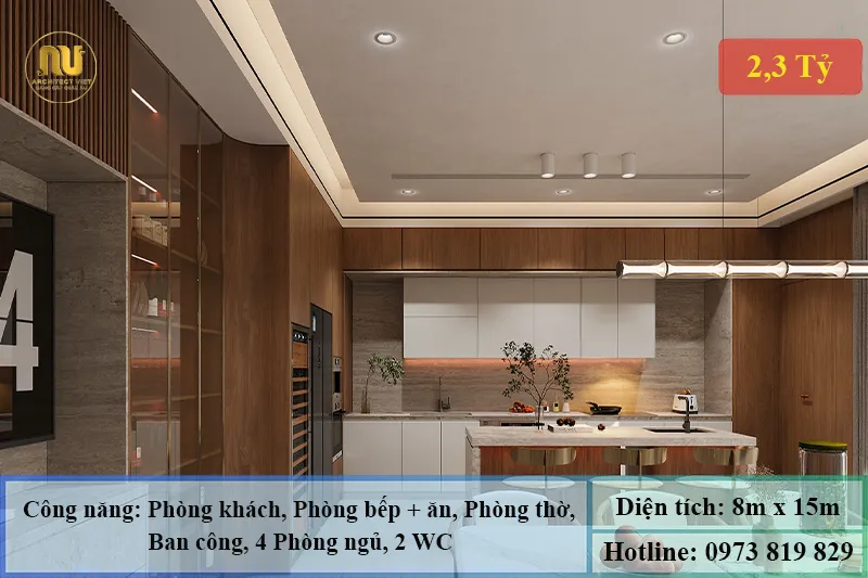 Mẫu nhà 2 tầng ngang 8m sâu 15m