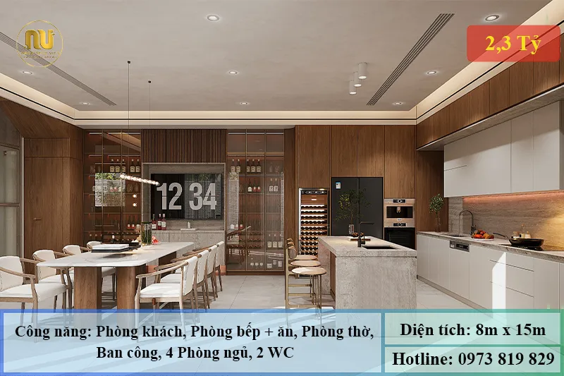 Mẫu nhà 2 tầng ngang 8m sâu 15m