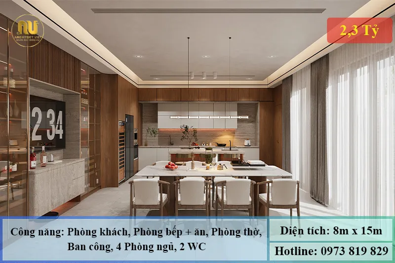 Mẫu nhà 2 tầng ngang 8m sâu 15m