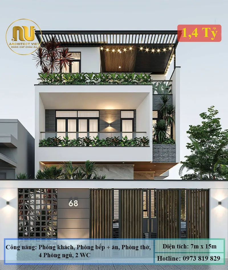 Mẫu Nhà 2 Tầng Rộng 7m