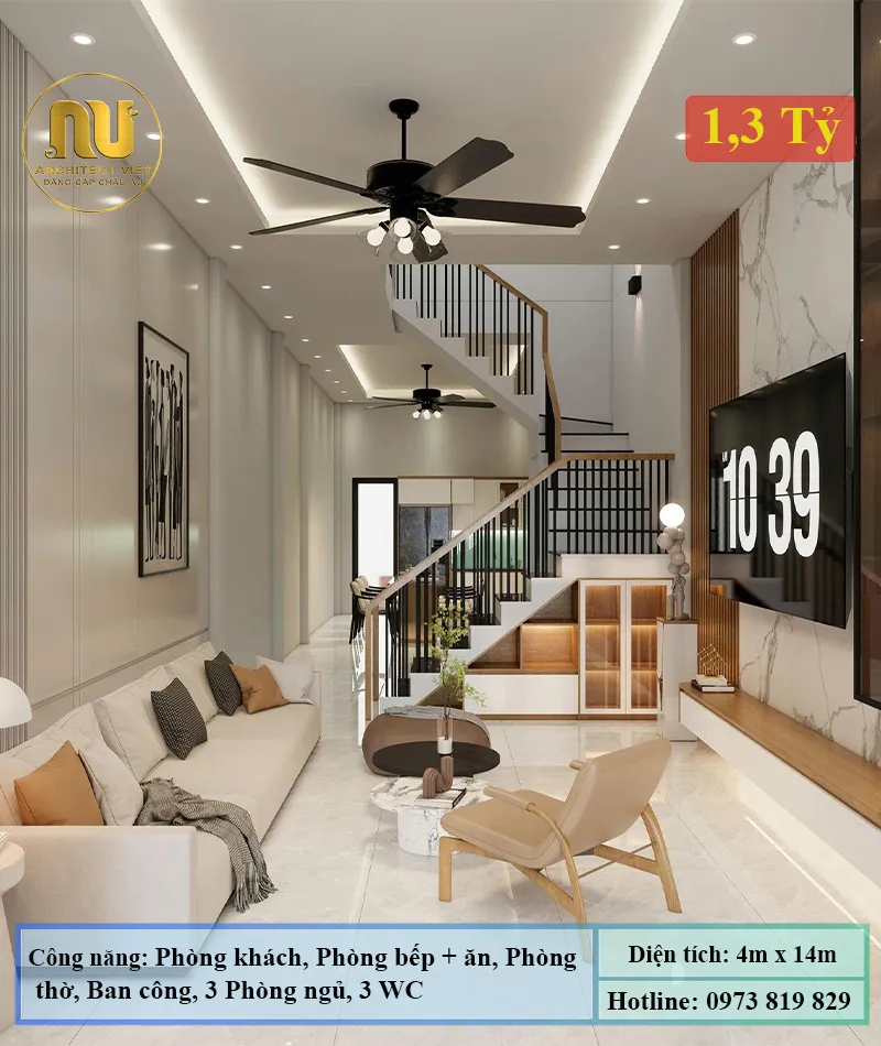 Mẫu nhà 4x14 3 tầng