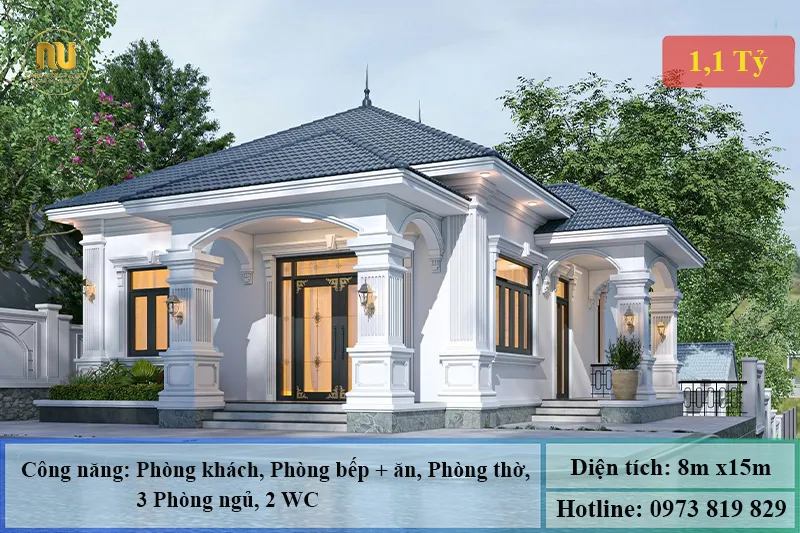 Mẫu Nhà 8x15 1 Tầng 