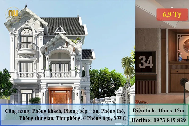 Mẫu nhà biệt thự ngang 10m