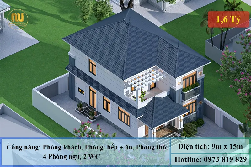 Mẫu nhà mái nhật 9x15m