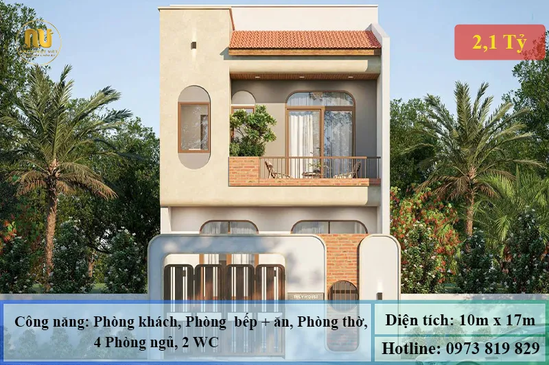 Mẫu nhà mặt tiền 10m sâu 17m