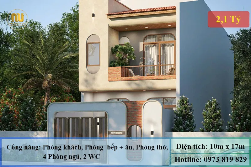 Mẫu nhà mặt tiền 10m sâu 17m