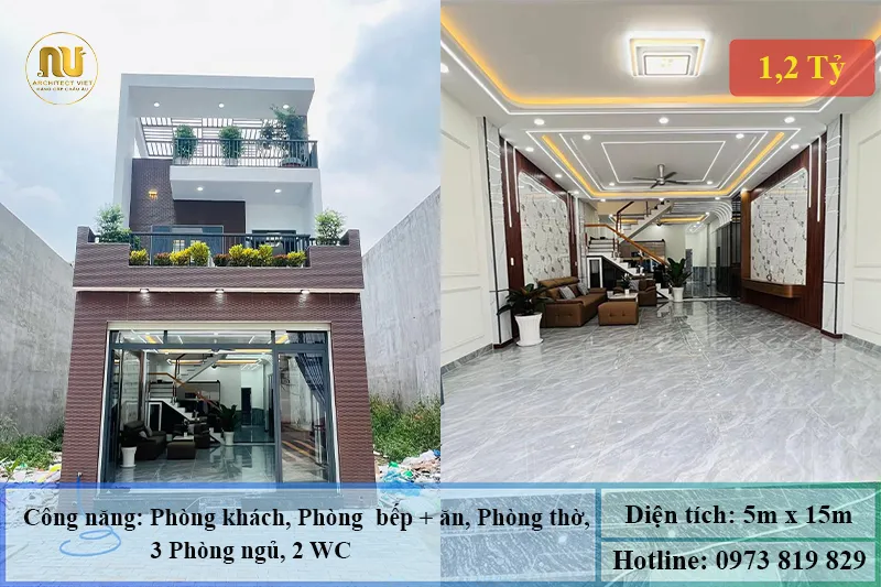 Mẫu nhà mặt tiền 5m sâu 15m