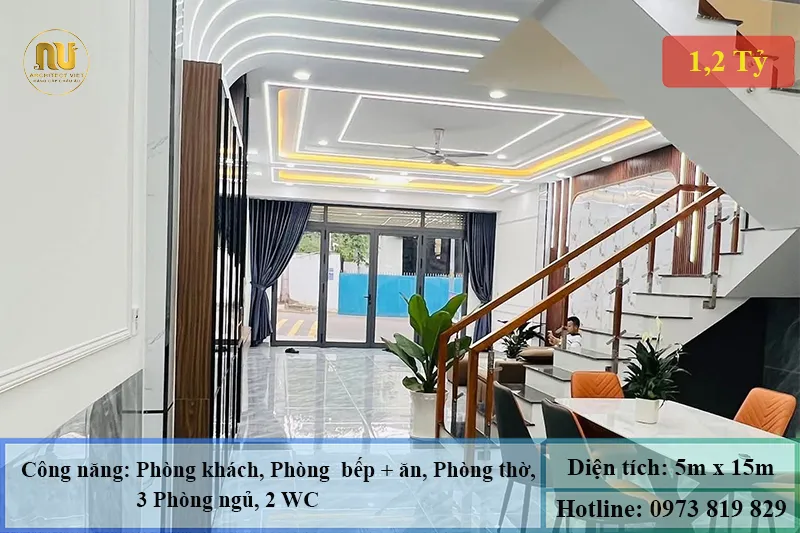 Mẫu nhà mặt tiền 5m sâu 15m